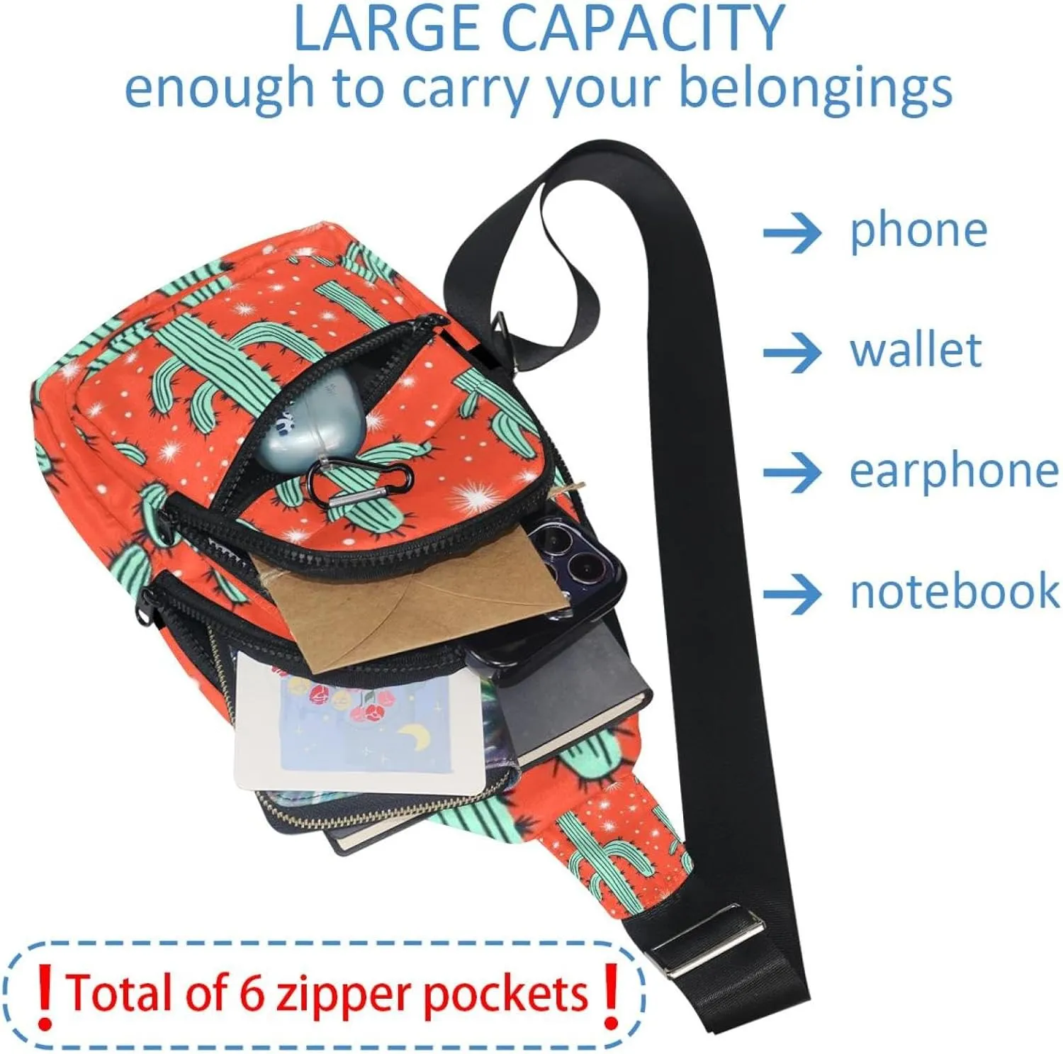 Crossbody Small Sling Bag Backpack for Women Men, cacti with thorns Chest Daypack Crossbody Travel Sports Hiking