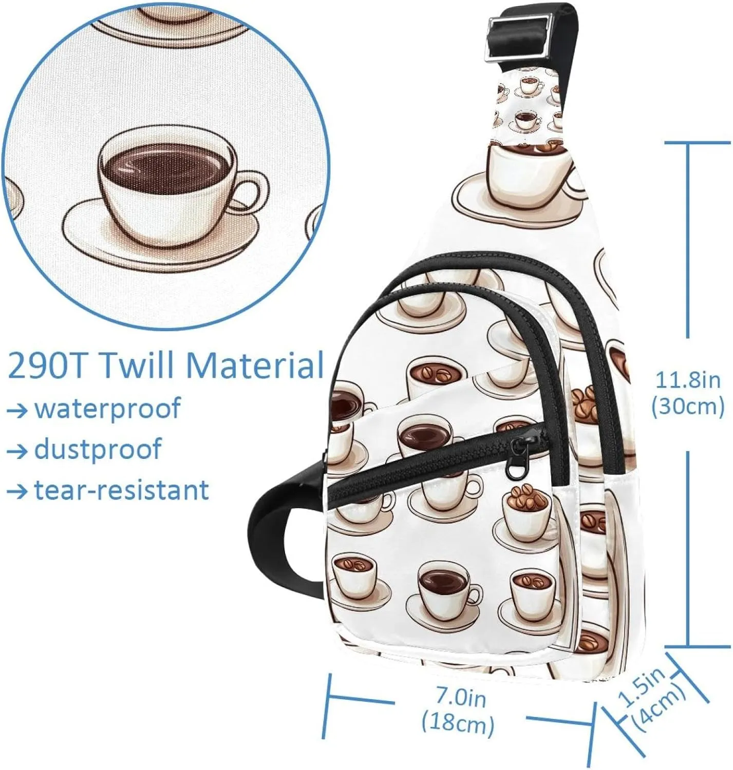 Crossbody Small Sling Bag Backpack for Women Men, Coffee Tables (3) Chest Daypack Crossbody Travel Sports Hiking