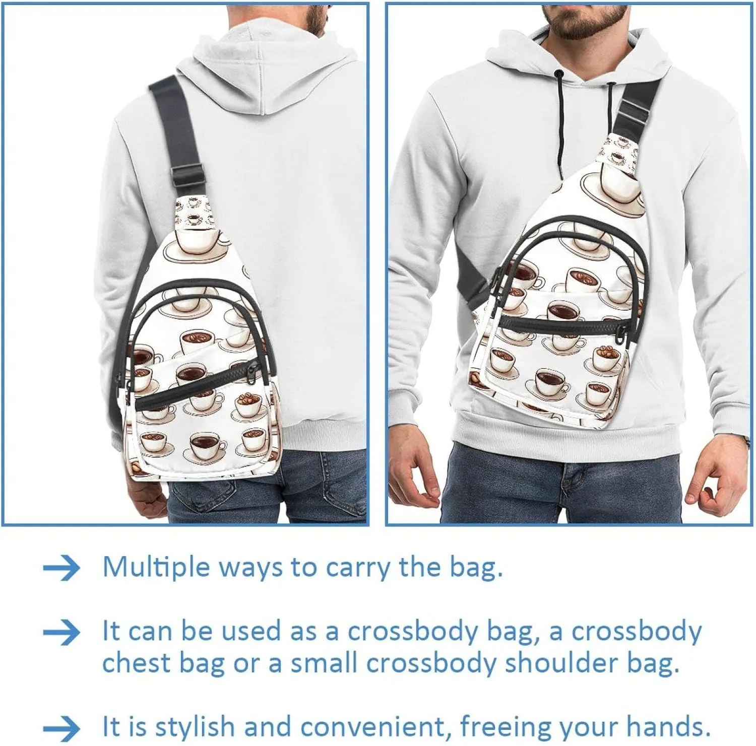 Crossbody Small Sling Bag Backpack for Women Men, Coffee Tables (3) Chest Daypack Crossbody Travel Sports Hiking