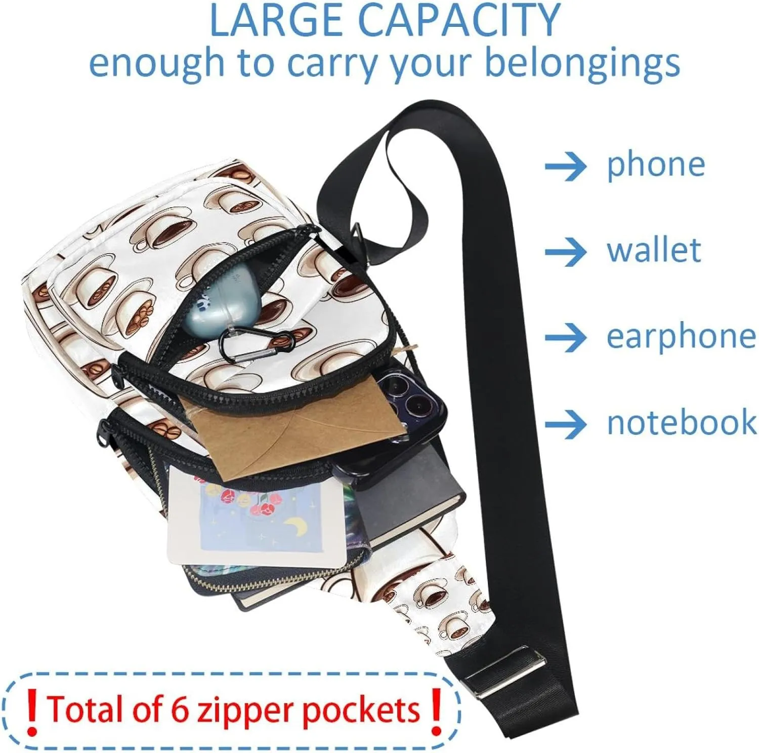 Crossbody Small Sling Bag Backpack for Women Men, Coffee Tables (3) Chest Daypack Crossbody Travel Sports Hiking