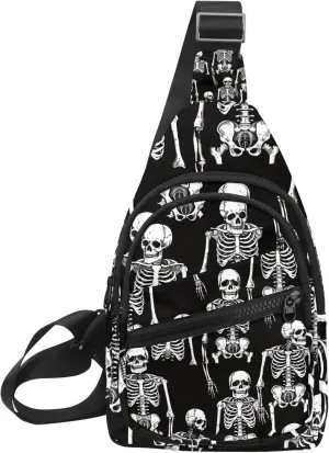 Crossbody Small Sling Bag Backpack for Women Men, Skeletons and Bones 3 Chest Daypack Crossbody Travel Sports Hiking