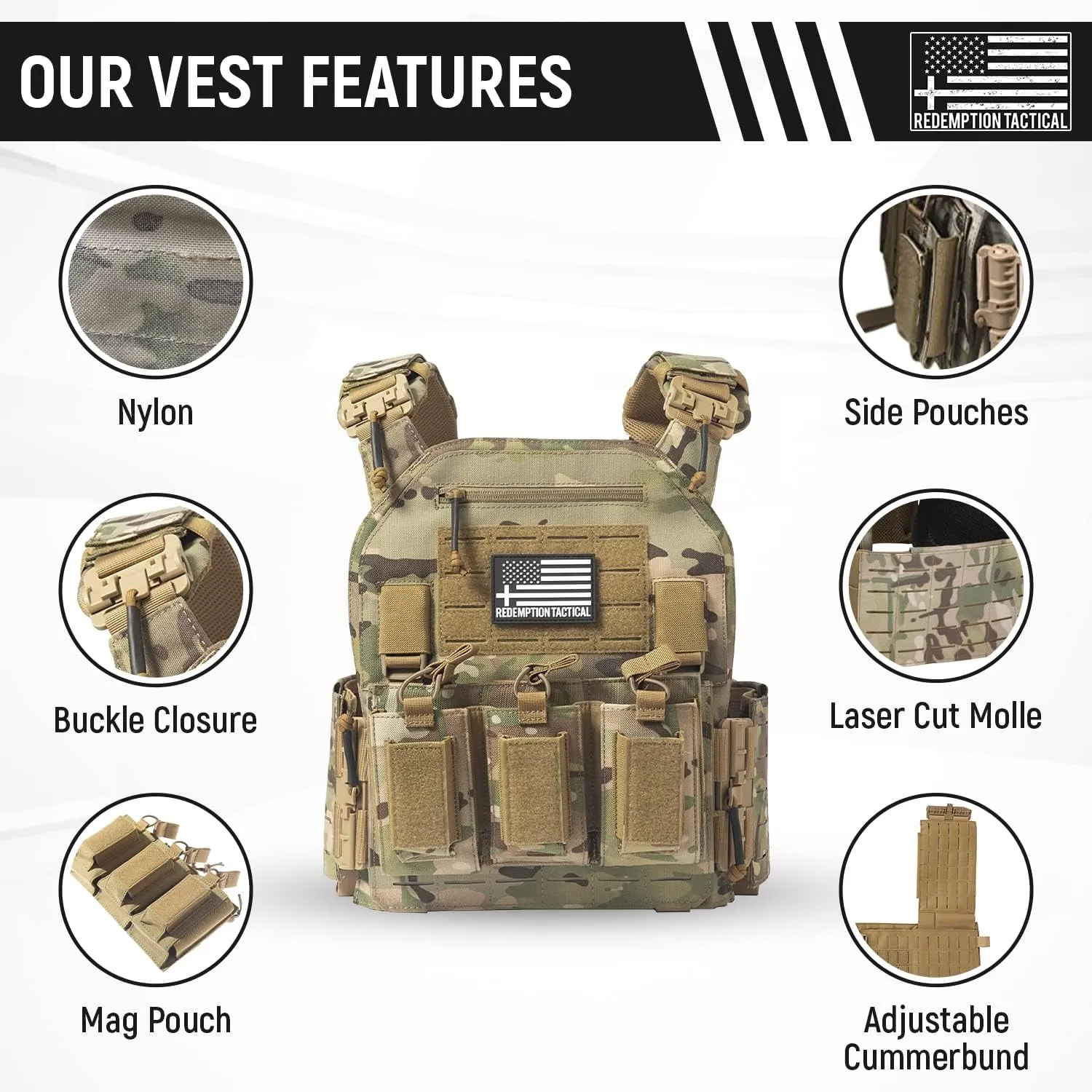 Crusader 2.0 Tactical Molle Quick Release Buckles Vest with Side Cummerbund Pouches and Triple mag Pouch