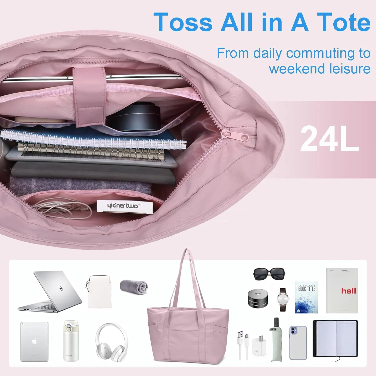 CTWWFS Tote Bag for Women, Travel Essentials Large Tote Bag with Zipper, Top Handle Handbag for Travel, Work