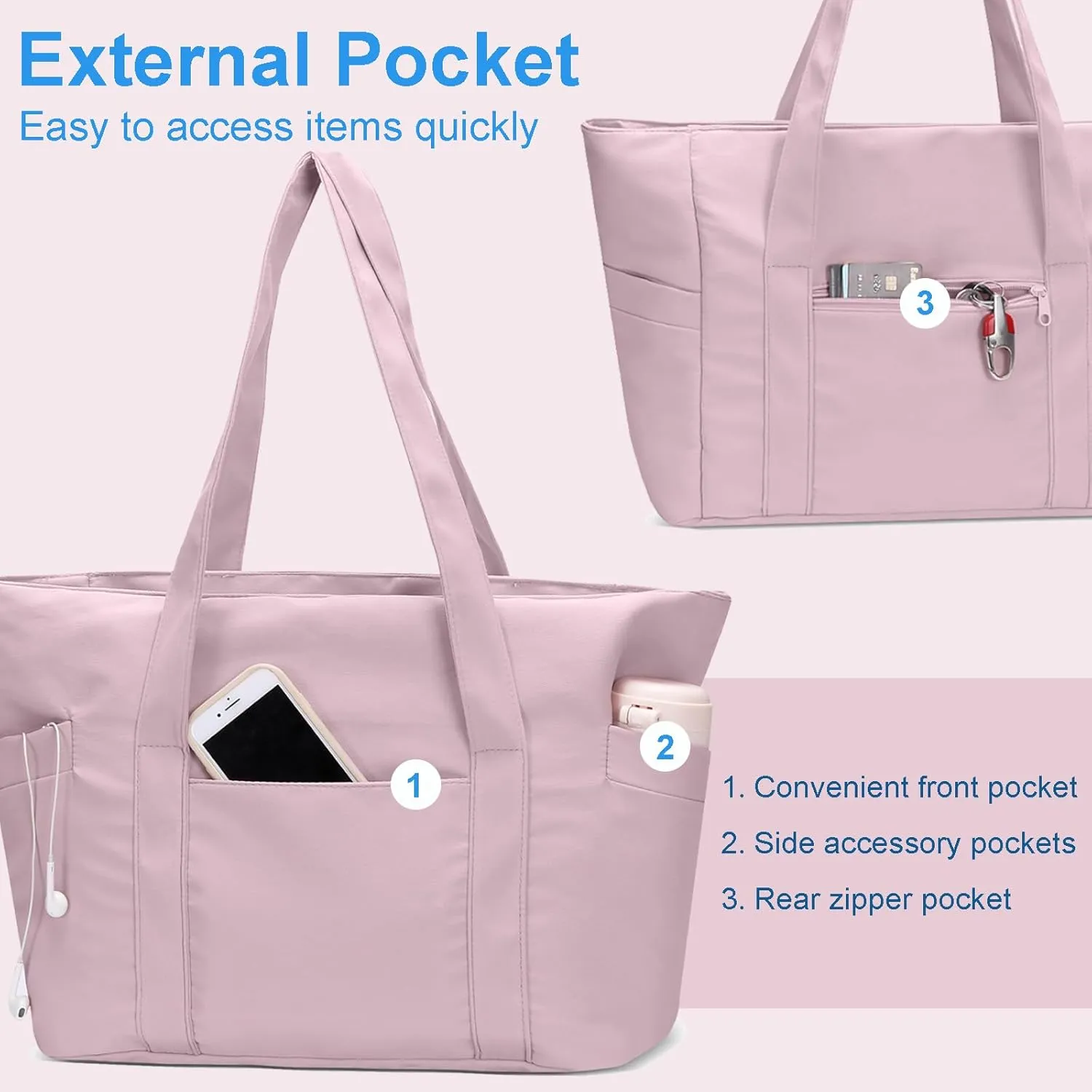 CTWWFS Tote Bag for Women, Travel Essentials Large Tote Bag with Zipper, Top Handle Handbag for Travel, Work