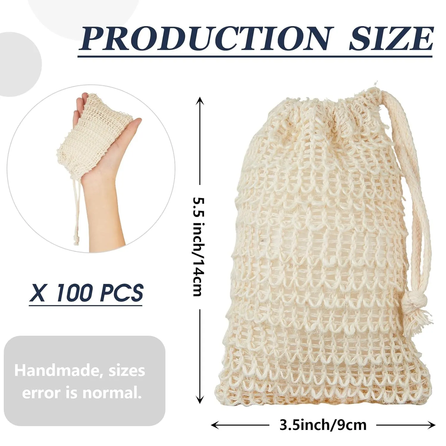 Cunhill Exfoliating Pouch Sisal Soap Saver Bag with Drawstring Mesh Foaming and Drying Soap Holder for Bath and Shower (100 Pieces)