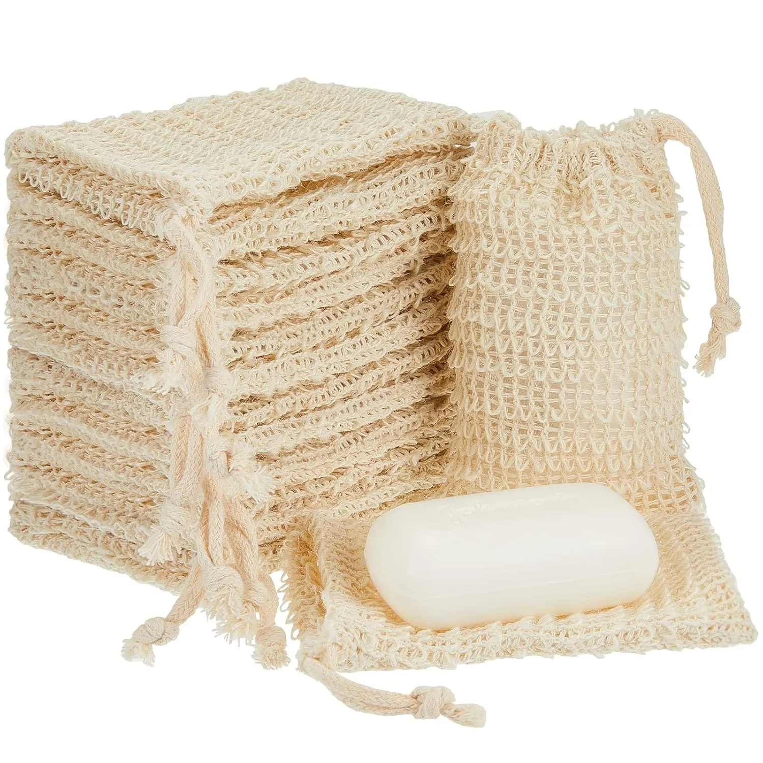 Cunhill Exfoliating Pouch Sisal Soap Saver Bag with Drawstring Mesh Foaming and Drying Soap Holder for Bath and Shower (100 Pieces)