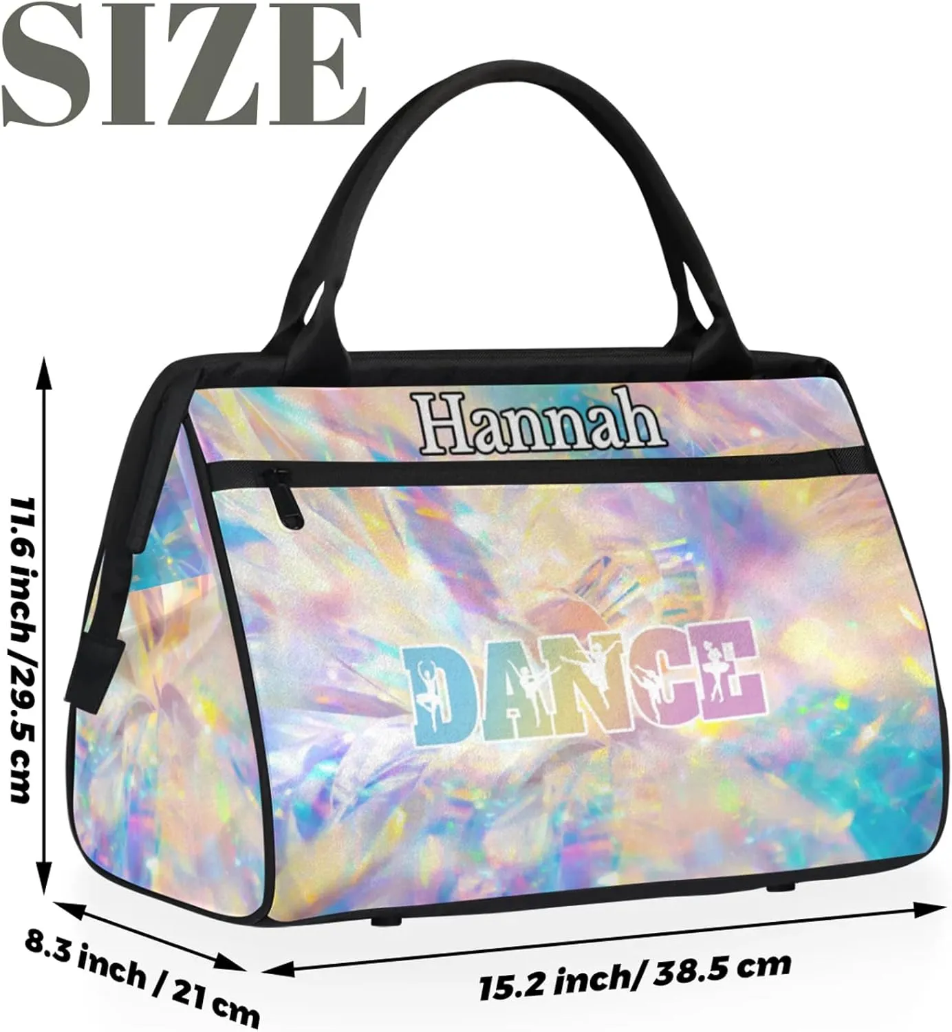 Custom Dance Duffel Bag with Name Personalized Sport Gym Bags Waterproof Customized Travel Duffel Bags Overnight Weekender Carry-On Tote 15.2in, Gold