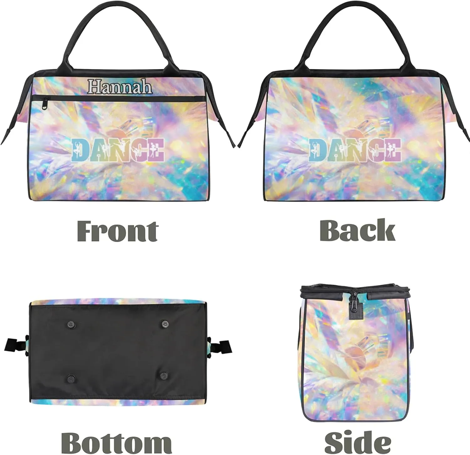 Custom Dance Duffel Bag with Name Personalized Sport Gym Bags Waterproof Customized Travel Duffel Bags Overnight Weekender Carry-On Tote 15.2in, Gold