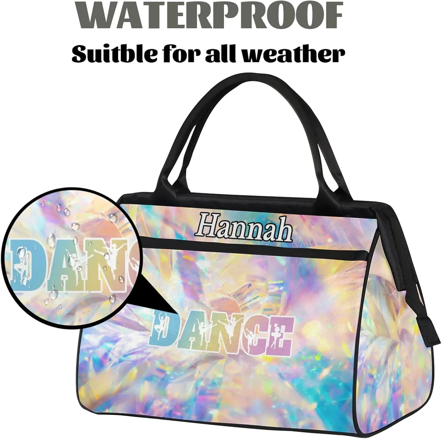 Custom Dance Duffel Bag with Name Personalized Sport Gym Bags Waterproof Customized Travel Duffel Bags Overnight Weekender Carry-On Tote 15.2in, Gold