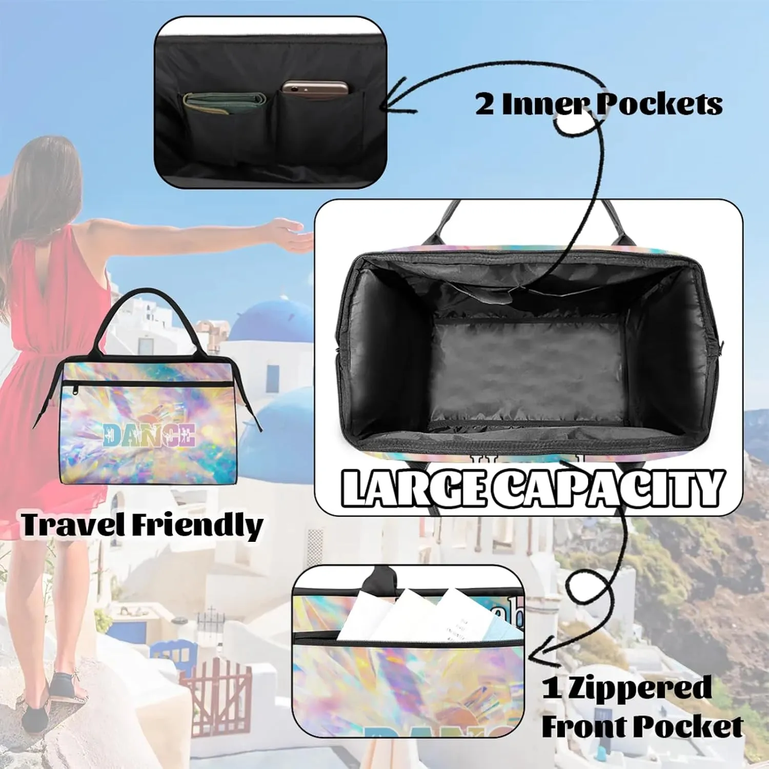 Custom Dance Duffel Bag with Name Personalized Sport Gym Bags Waterproof Customized Travel Duffel Bags Overnight Weekender Carry-On Tote 15.2in, Gold