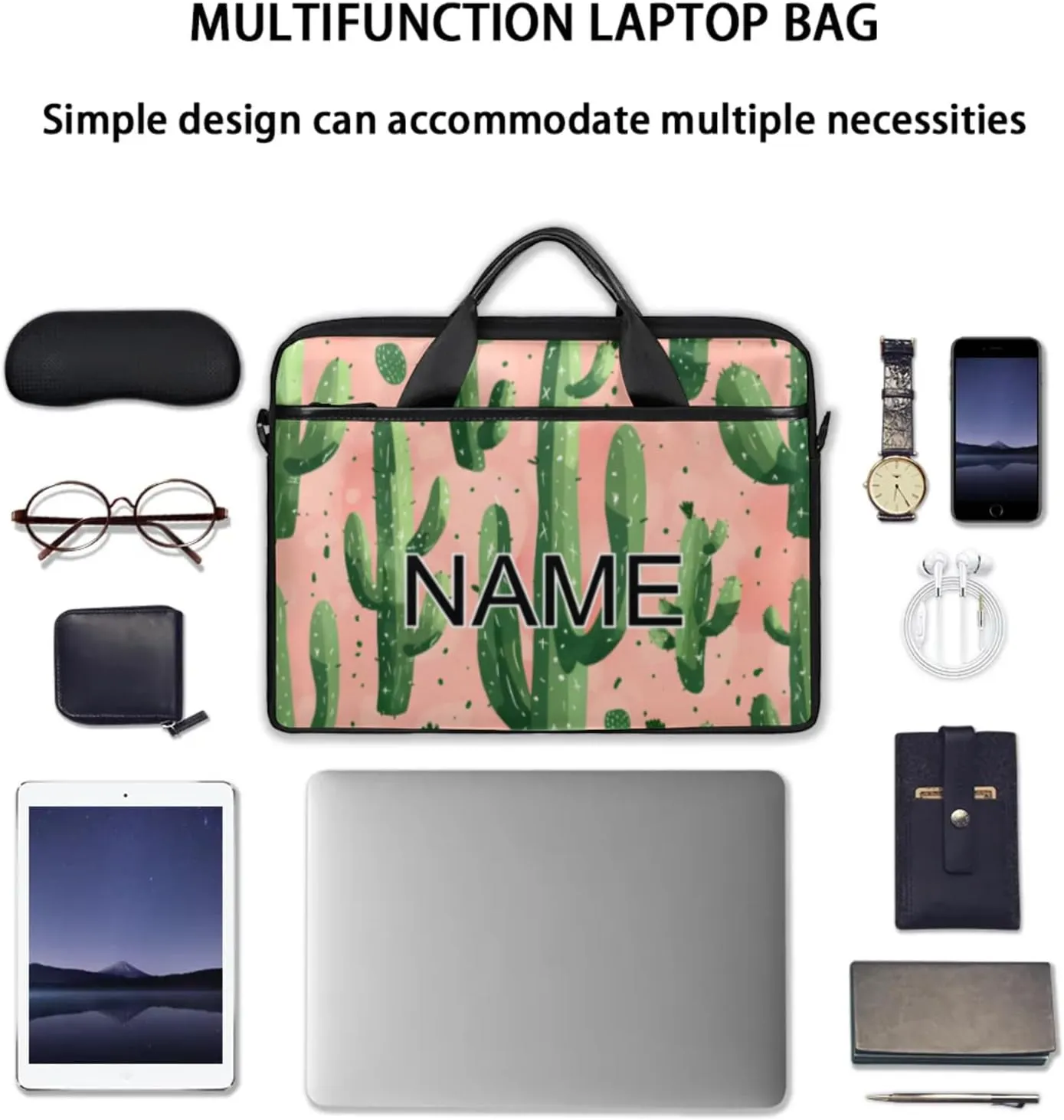 Custom Laptop Bag with Name Personalized 15 Inch Shoulder Computer Bag