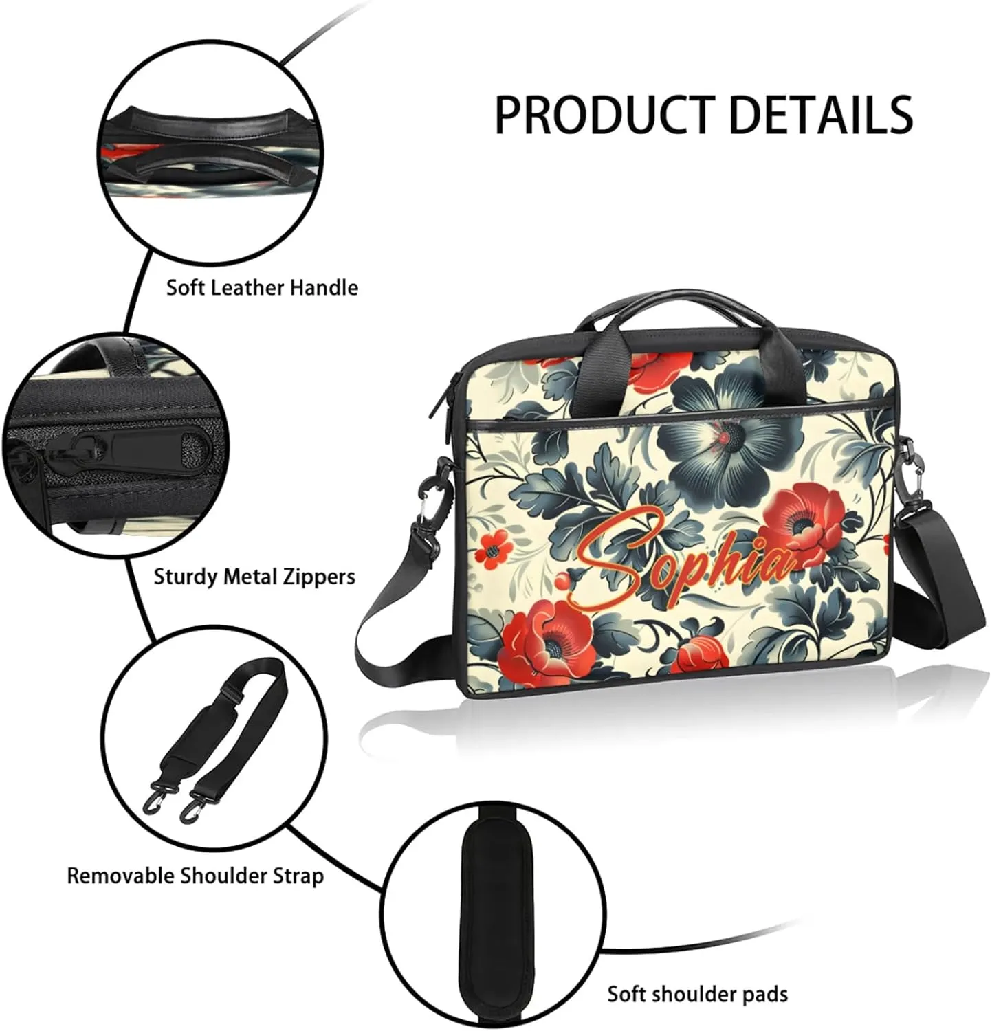 Custom Laptop-Bag with Name,Lightweight Portable Personalized Shoulder Computer-Bag,Customized Briefcase for Women