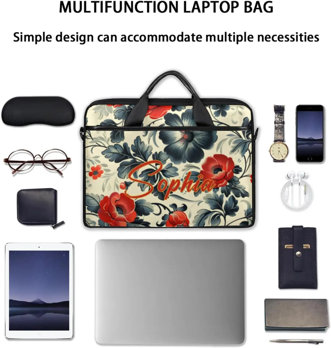 Custom Laptop-Bag with Name,Lightweight Portable Personalized Shoulder Computer-Bag,Customized Briefcase for Women