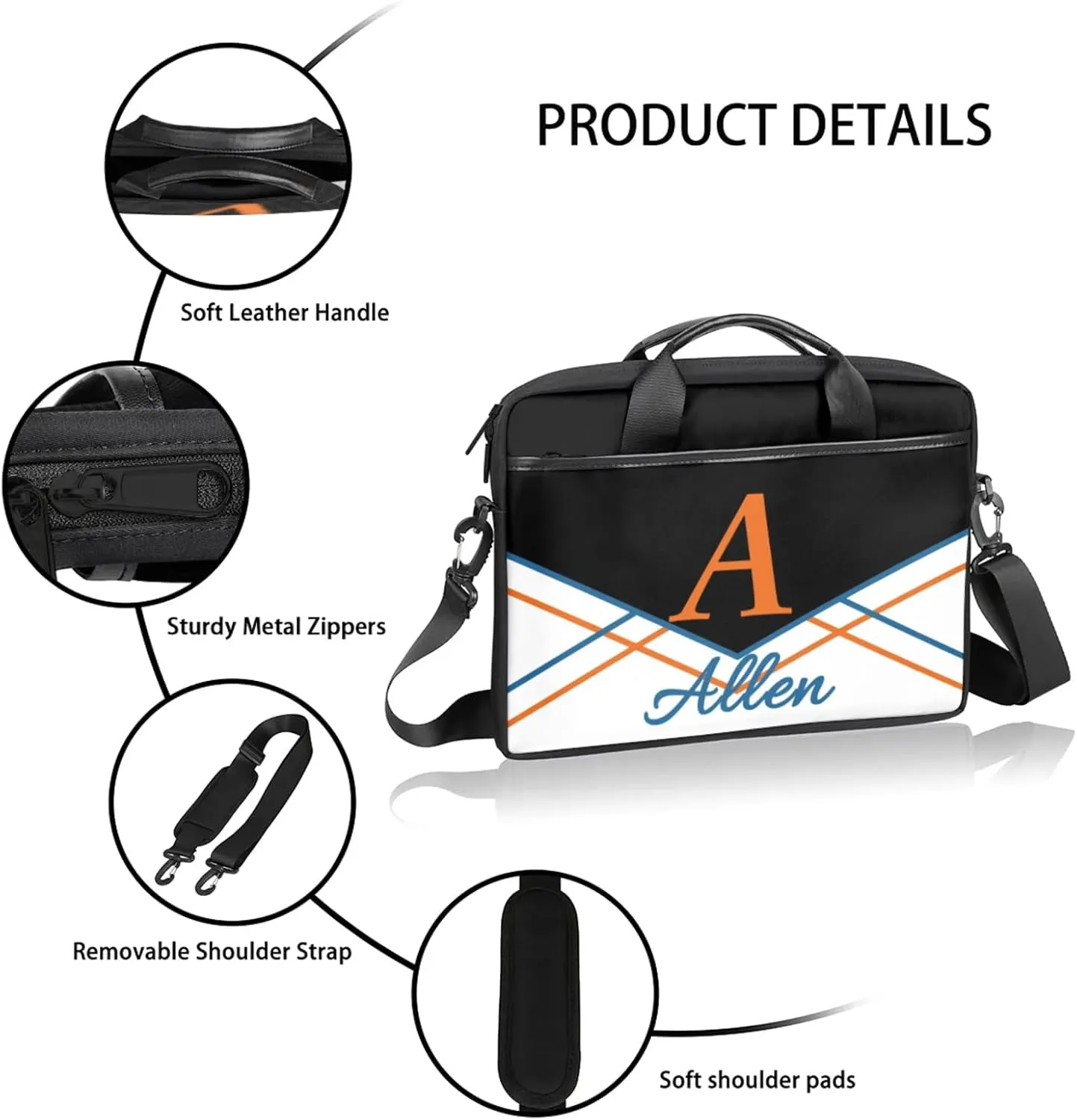 Custom Laptop Bag,Personalized Shoulder Bag for Laptop,Portable Computer Bag,Gifts for Business Office White Stitching