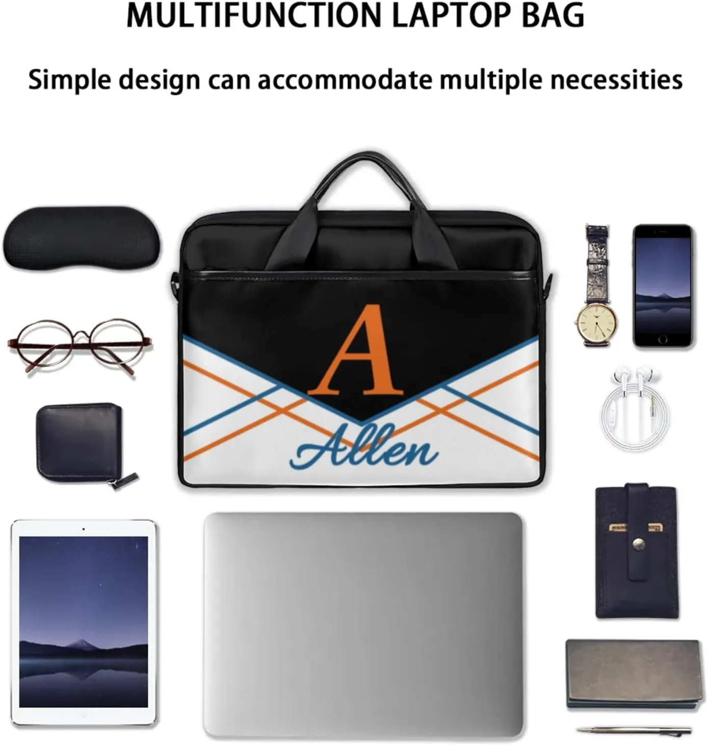 Custom Laptop Bag,Personalized Shoulder Bag for Laptop,Portable Computer Bag,Gifts for Business Office White Stitching