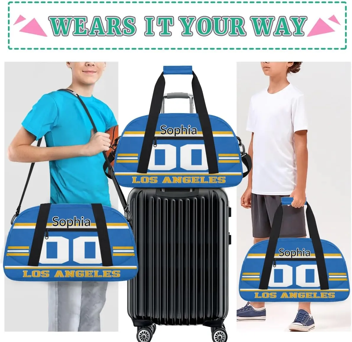 Custom Name American Football Sports Bag, Personalized Rugby Balls Sports Gym Duffel Bag, Travel Weekender Tote Carry-On Training Perform Bag, Sports Rugby