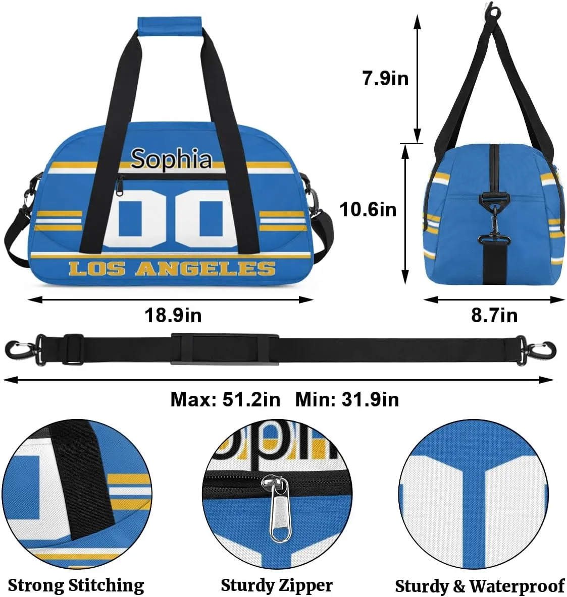 Custom Name American Football Sports Bag, Personalized Rugby Balls Sports Gym Duffel Bag, Travel Weekender Tote Carry-On Training Perform Bag, Sports Rugby