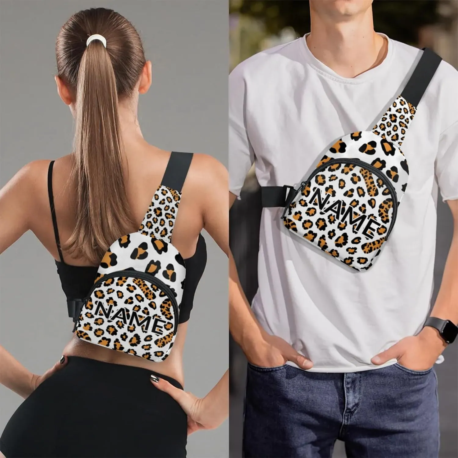 Custom Sling Bag Leopard Print Cross Body Customize Chest Bag Brown Animals Daypack for Outdoors Travel Hiking Sports