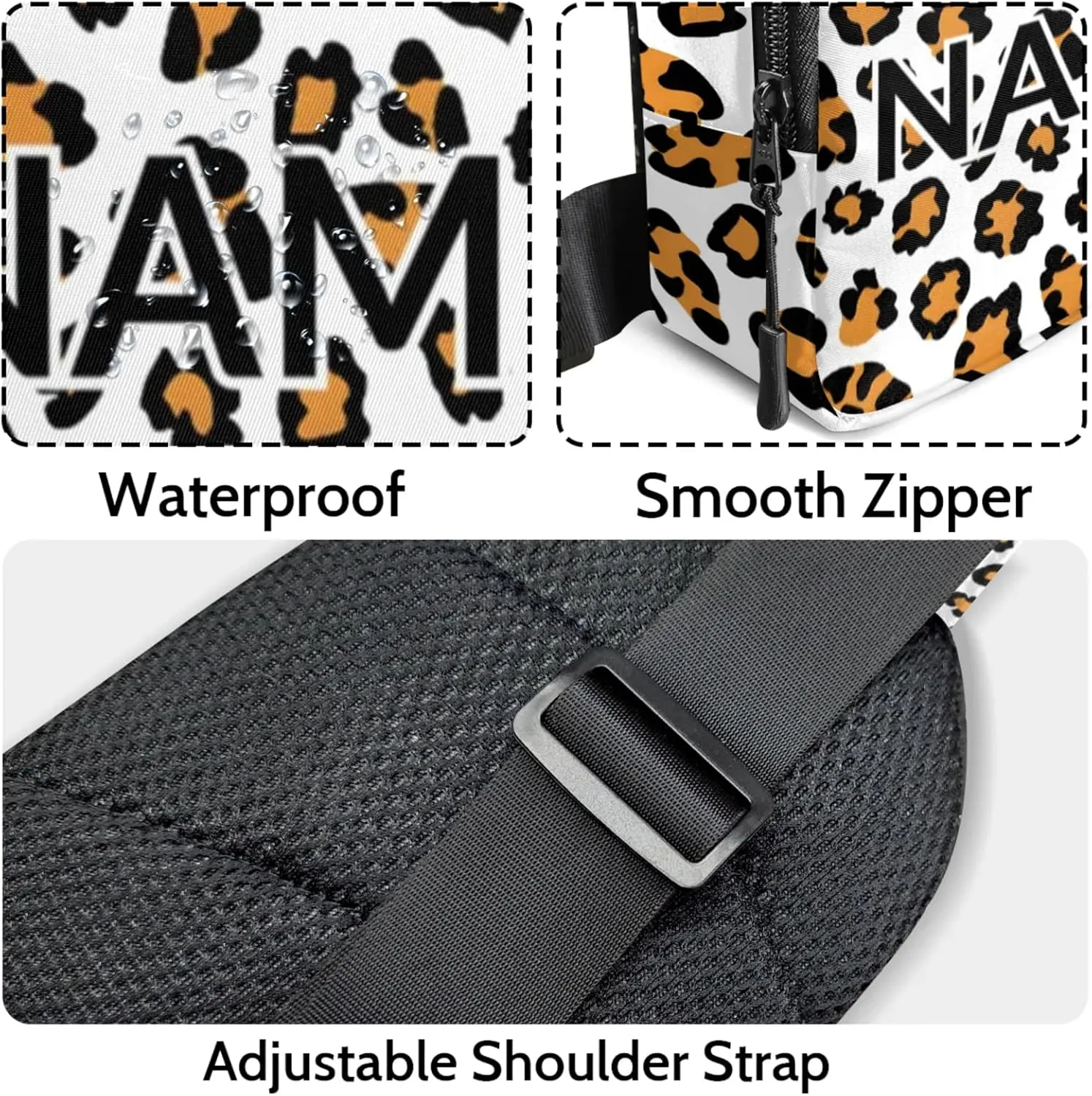 Custom Sling Bag Leopard Print Cross Body Customize Chest Bag Brown Animals Daypack for Outdoors Travel Hiking Sports