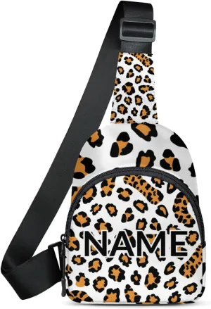Custom Sling Bag Leopard Print Cross Body Customize Chest Bag Brown Animals Daypack for Outdoors Travel Hiking Sports
