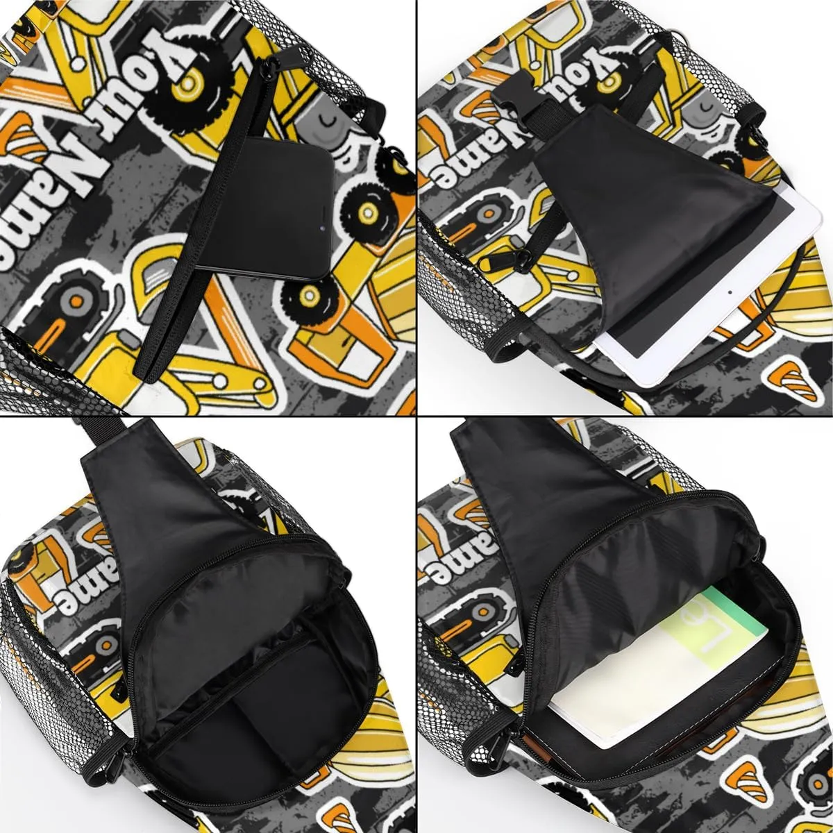 Custom Sling Bag With Name, Personalized Crossbody Shoulder Backpack for Men Women, Cartoon Truck Multipurpose Chest Pack,Leisure Sports Outdoor, Construction Cars