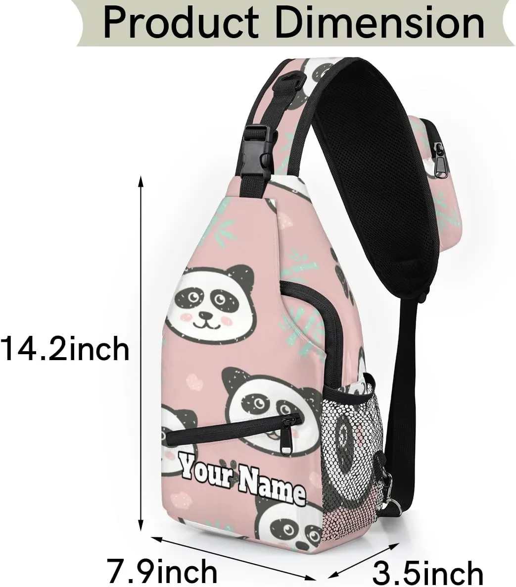 Custom Sling Bag With Name, Personalized Crossbody Shoulder Backpack for Men Women, Panda Multipurpose Chest Pack,Leisure Sports Outdoor, Cute Panda