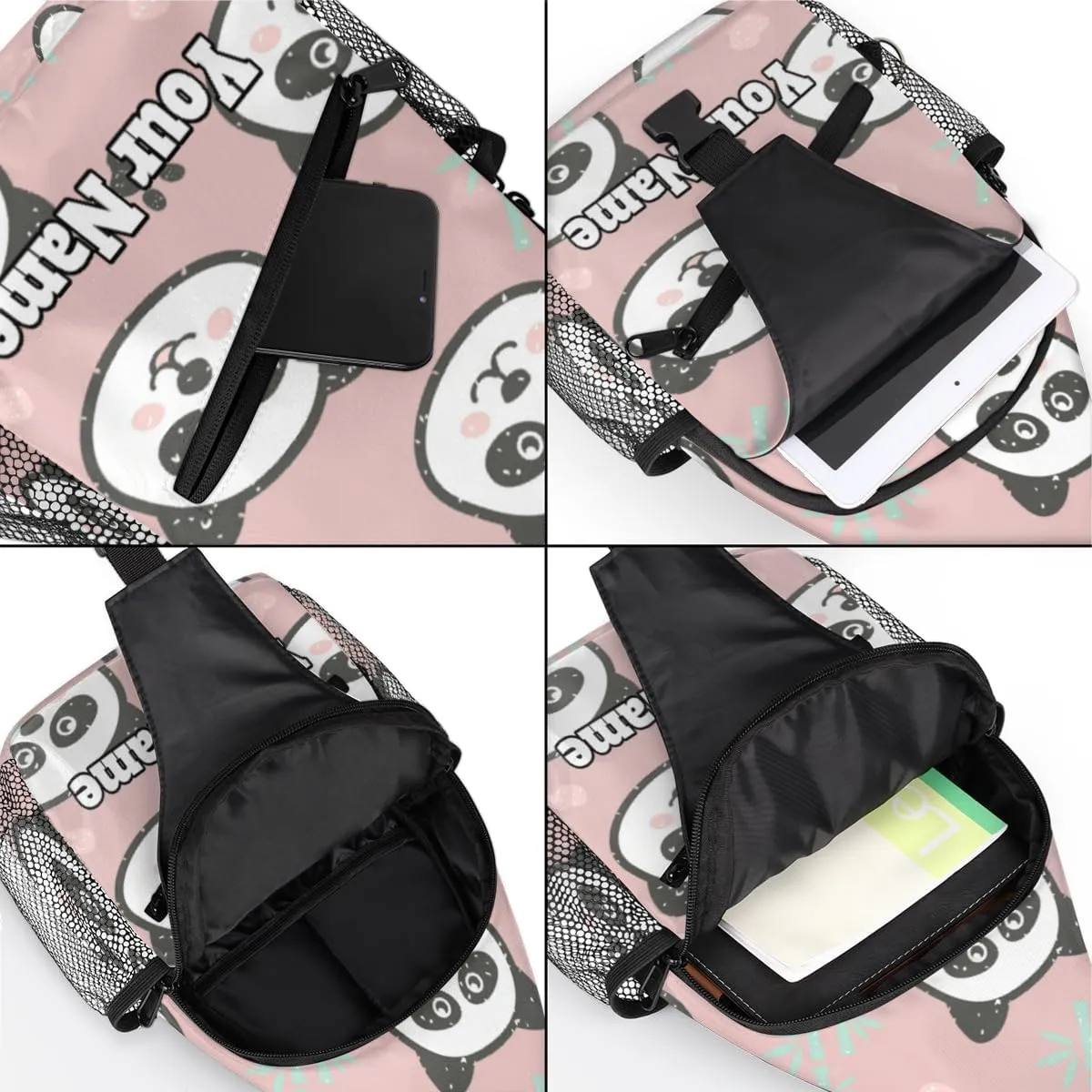 Custom Sling Bag With Name, Personalized Crossbody Shoulder Backpack for Men Women, Panda Multipurpose Chest Pack,Leisure Sports Outdoor, Cute Panda