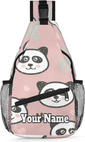 Custom Sling Bag With Name, Personalized Crossbody Shoulder Backpack for Men Women, Panda Multipurpose Chest Pack,Leisure Sports Outdoor, Cute Panda