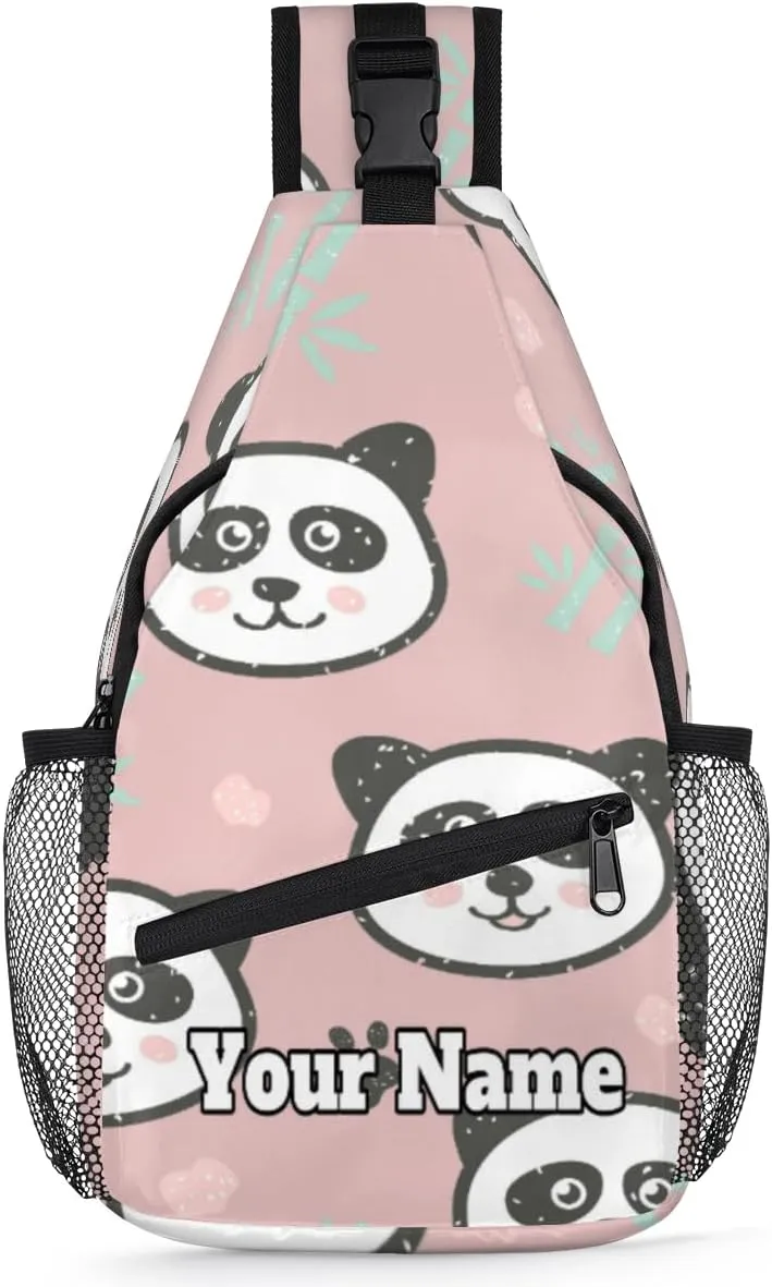 Custom Sling Bag With Name, Personalized Crossbody Shoulder Backpack for Men Women, Panda Multipurpose Chest Pack,Leisure Sports Outdoor, Cute Panda