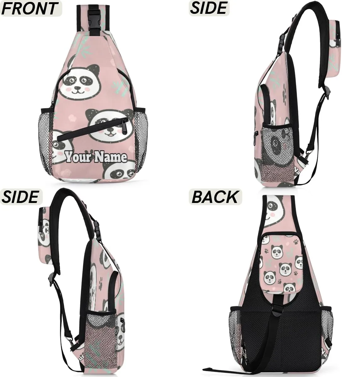 Custom Sling Bag With Name, Personalized Crossbody Shoulder Backpack for Men Women, Panda Multipurpose Chest Pack,Leisure Sports Outdoor, Cute Panda