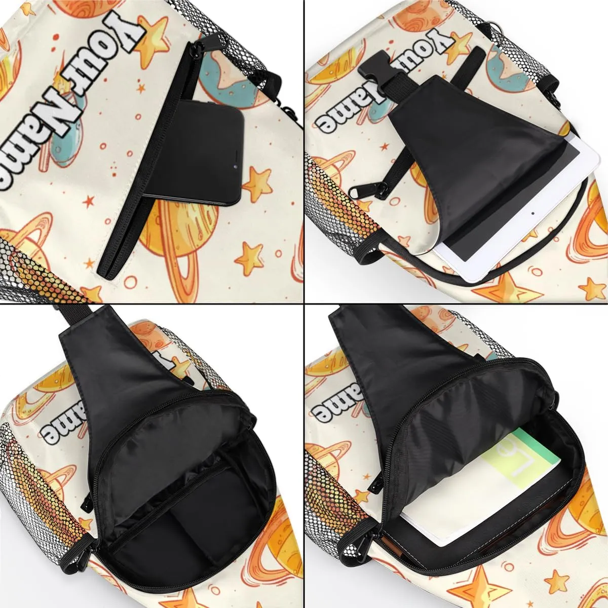 Custom Sling Bag With Name, Personalized Crossbody Shoulder Backpack for Men Women, Starry Sky Multipurpose Chest Pack,Leisure Sports Outdoor, Space Rocket Planet