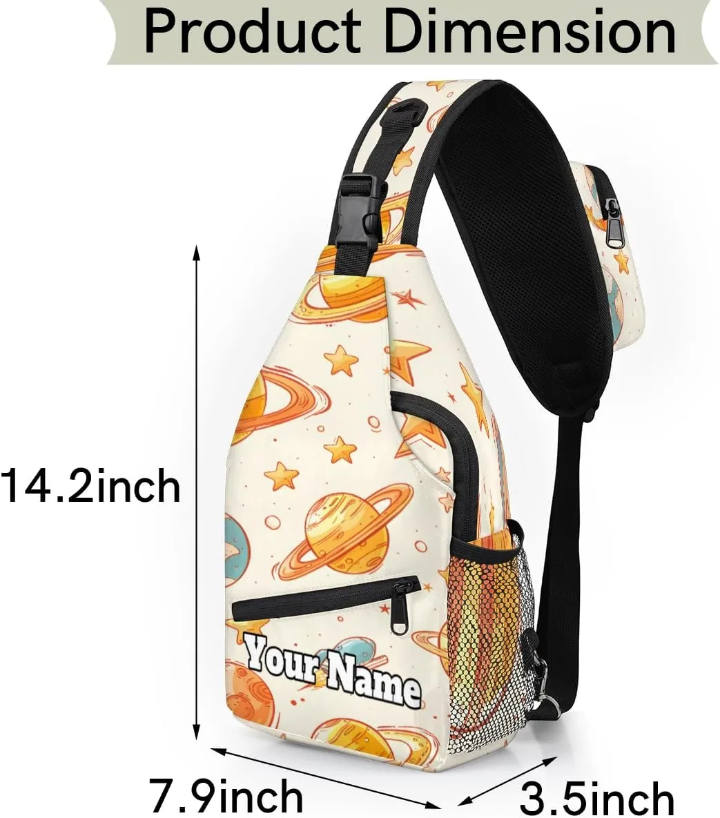 Custom Sling Bag With Name, Personalized Crossbody Shoulder Backpack for Men Women, Starry Sky Multipurpose Chest Pack,Leisure Sports Outdoor, Space Rocket Planet