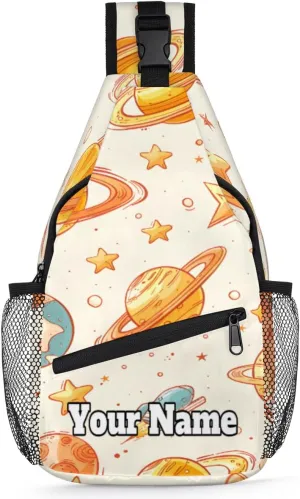 Custom Sling Bag With Name, Personalized Crossbody Shoulder Backpack for Men Women, Starry Sky Multipurpose Chest Pack,Leisure Sports Outdoor, Space Rocket Planet