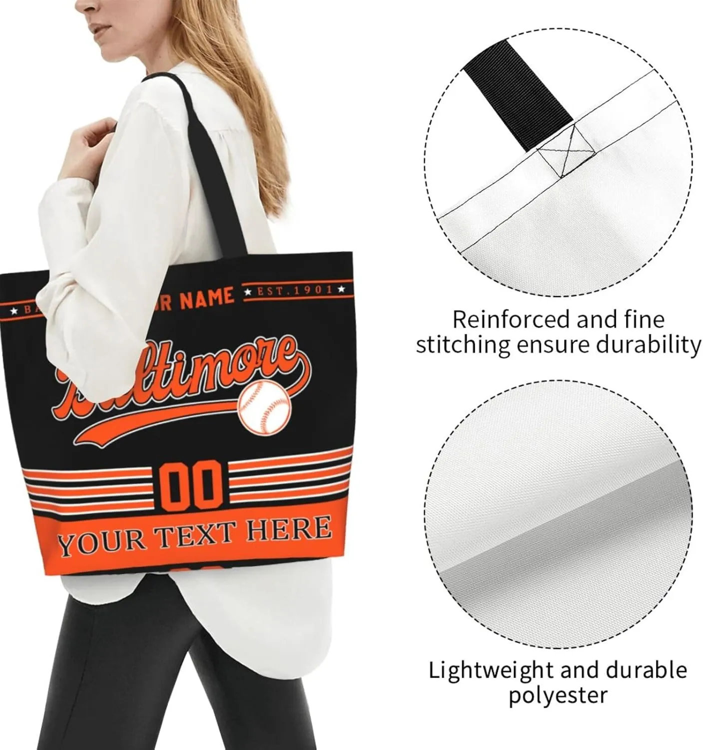 Custom Tote Bags Personalized Custom Baseball Shoulder Bag Shopping Tote Beach Travel Handbag for Women Fans Gift