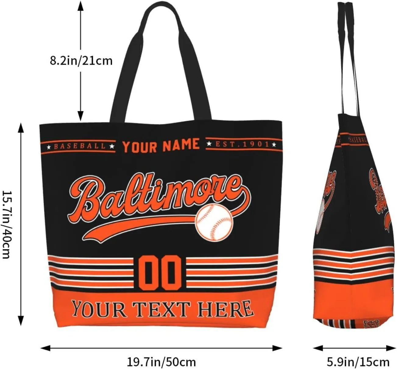 Custom Tote Bags Personalized Custom Baseball Shoulder Bag Shopping Tote Beach Travel Handbag for Women Fans Gift