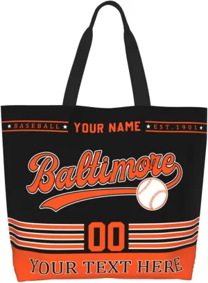 Custom Tote Bags Personalized Custom Baseball Shoulder Bag Shopping Tote Beach Travel Handbag for Women Fans Gift