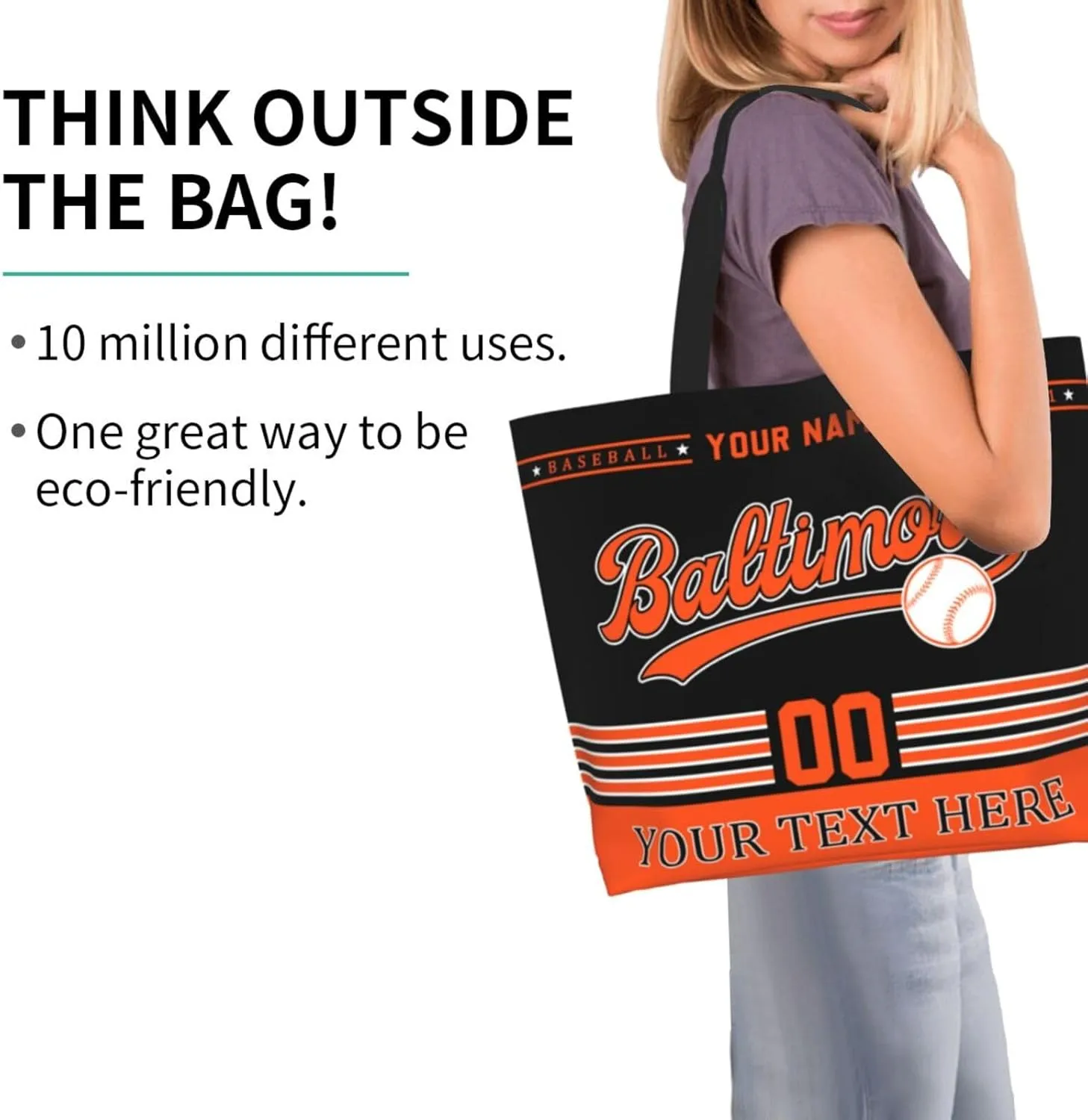 Custom Tote Bags Personalized Custom Baseball Shoulder Bag Shopping Tote Beach Travel Handbag for Women Fans Gift