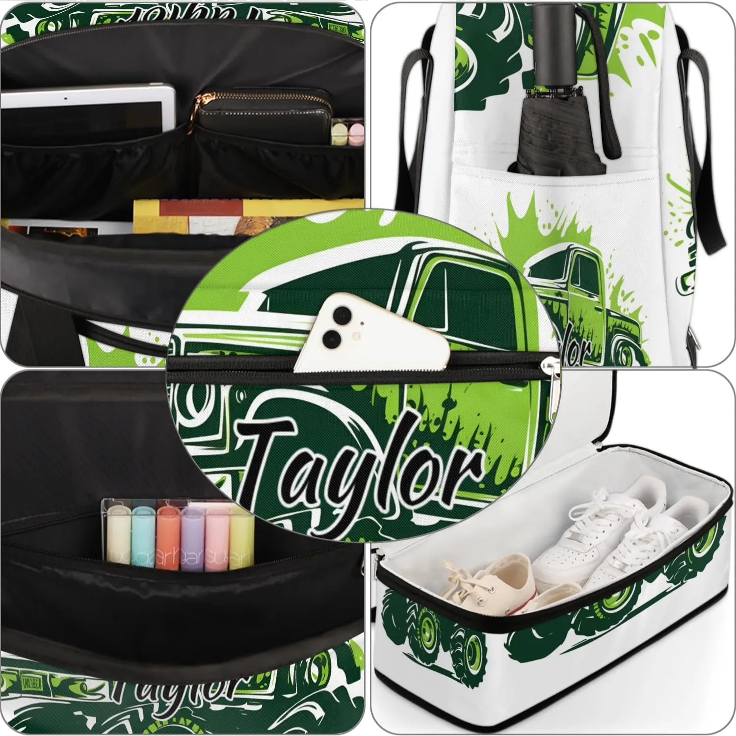 Customized Gym Bag for Women, Personalized Truck Car Travel Duffel Bag with Name, Monster Truck Weekender Overnight Bag with Shoes Compartment for Men Travel Yoga