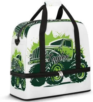 Customized Gym Bag for Women, Personalized Truck Car Travel Duffel Bag with Name, Monster Truck Weekender Overnight Bag with Shoes Compartment for Men Travel Yoga