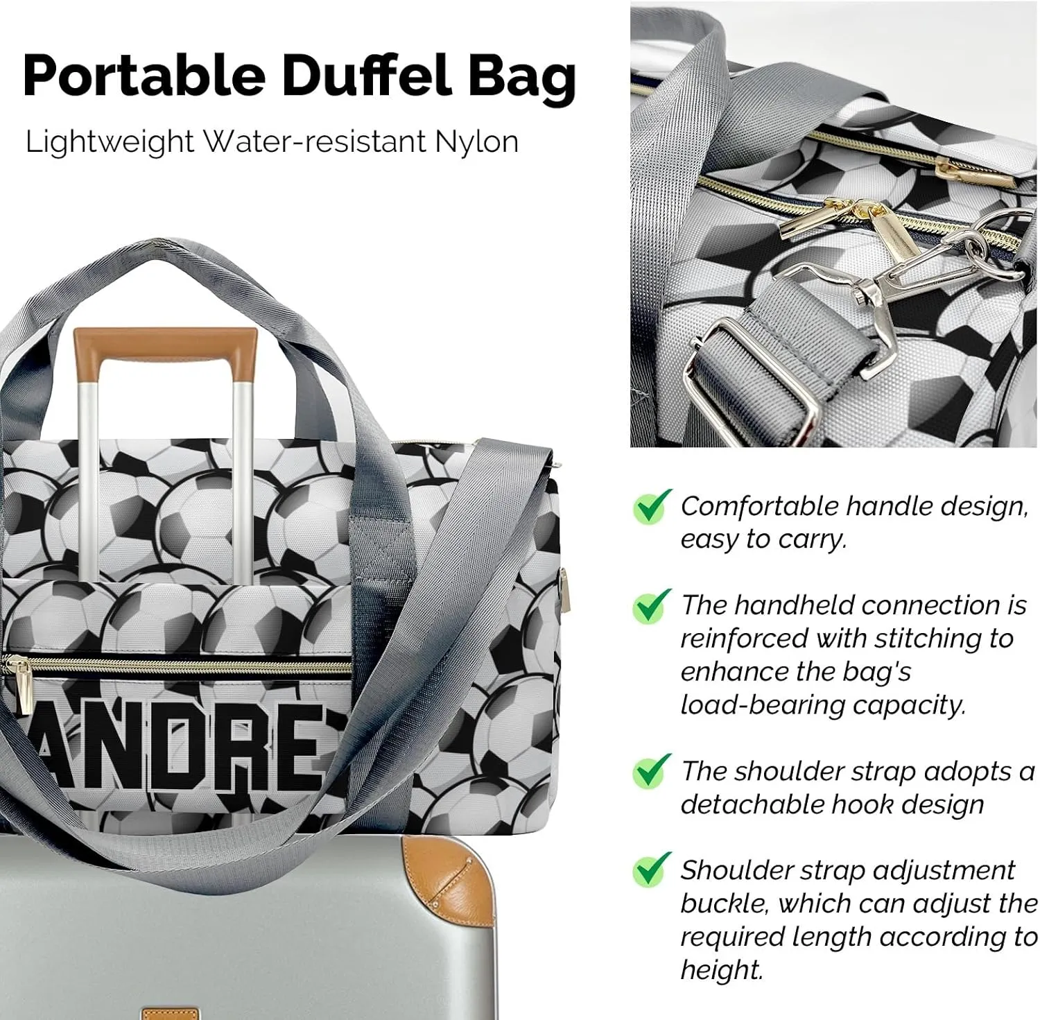 Customized Travel Duffel Bag with Name Arrange Football Personalized Sports Gym Bag Waterproof Weekend Luggage Bag