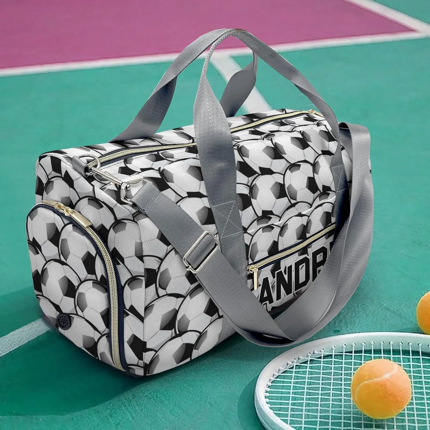 Customized Travel Duffel Bag with Name Arrange Football Personalized Sports Gym Bag Waterproof Weekend Luggage Bag
