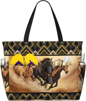 Cute Beach Tote Pool Bags for Women-Large Gym Grocery Tote Travel Towel Bag Reusable Handbags,7 Pockets, Zipper