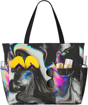 Cute Beach Tote Pool Bags for Women-Large Gym Grocery Tote Travel Towel Bag Reusable Handbags,7 Pockets, Zipper