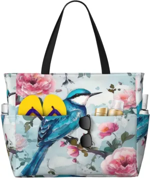 Cute Beach Tote Pool Bags for Women-Large Gym Grocery Tote Travel Towel Bag Reusable Handbags,7 Pockets, Zipper