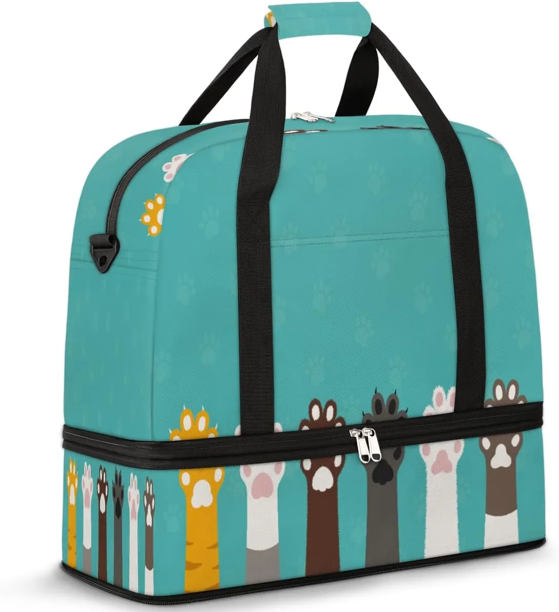 Cute Cartoon Cat Legs Travel Duffle Bag, Large Sports Gym Bag with Shoe Compartment, Carry on Tote Bag, Foldable Weekender Overnight Bag for Women Men
