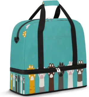 Cute Cartoon Cat Legs Travel Duffle Bag, Large Sports Gym Bag with Shoe Compartment, Carry on Tote Bag, Foldable Weekender Overnight Bag for Women Men