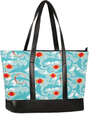 Cute Cartoon Dolphin Ball Laptop Tote Bag for Women Lightweight Work Purse with Multiple Compartments Fits 13-15.6 Inch Laptop Tablet Shoulder Bag for Office Travel Daily Use