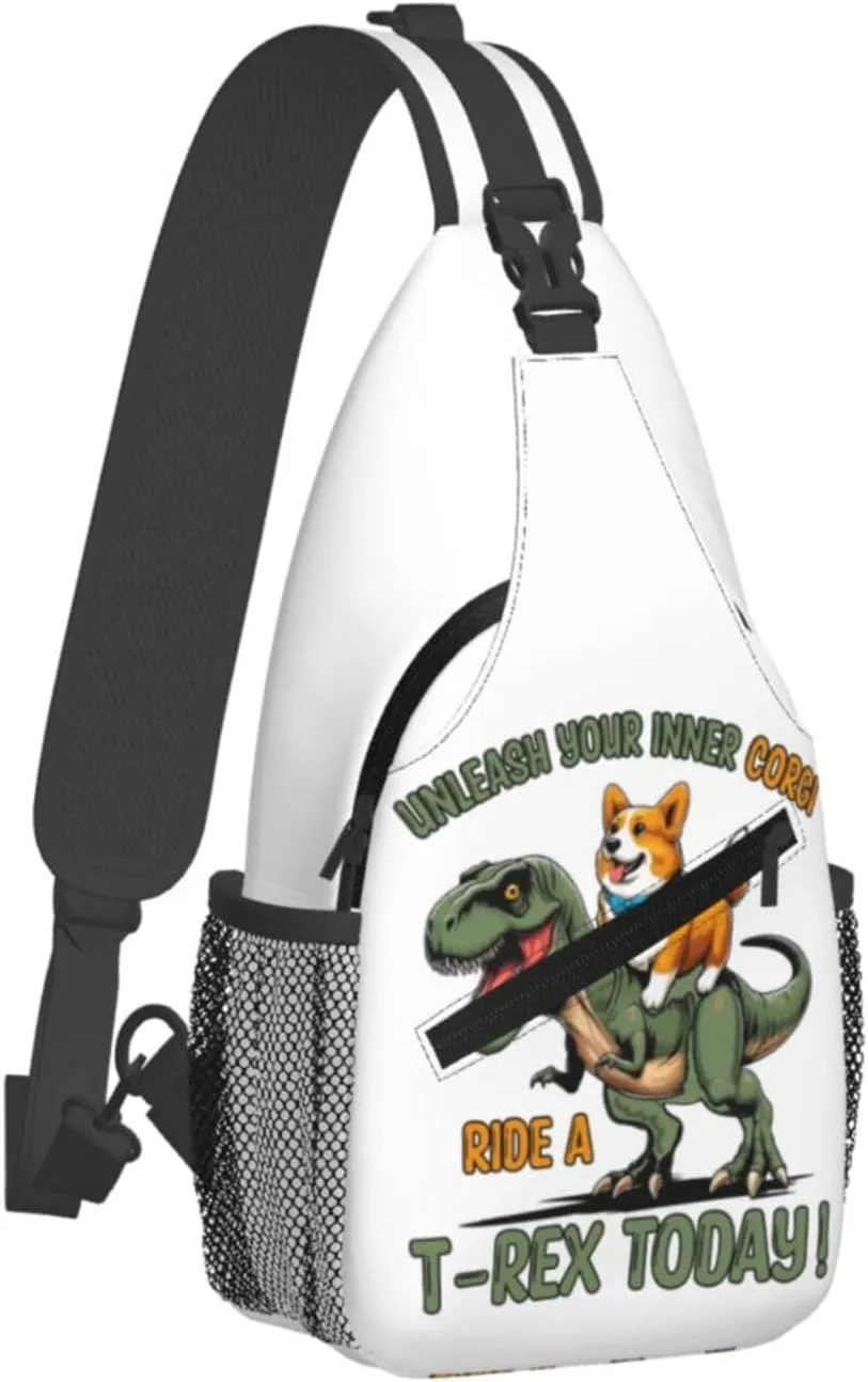 Cute Corgi Crossbody Sling Backpack Sling Bag Adjustable Chest Shoulder Daypack For Women Men