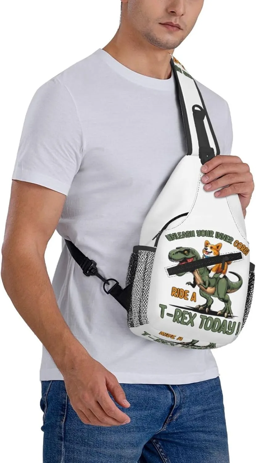 Cute Corgi Crossbody Sling Backpack Sling Bag Adjustable Chest Shoulder Daypack For Women Men
