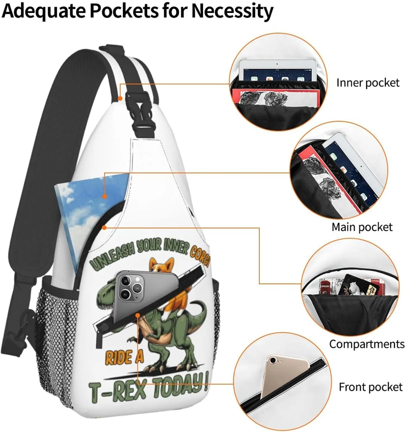 Cute Corgi Crossbody Sling Backpack Sling Bag Adjustable Chest Shoulder Daypack For Women Men